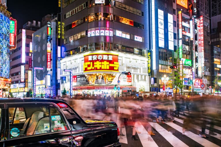 A long exposure shot in Tokyo's Kabuki-cho neighborhood